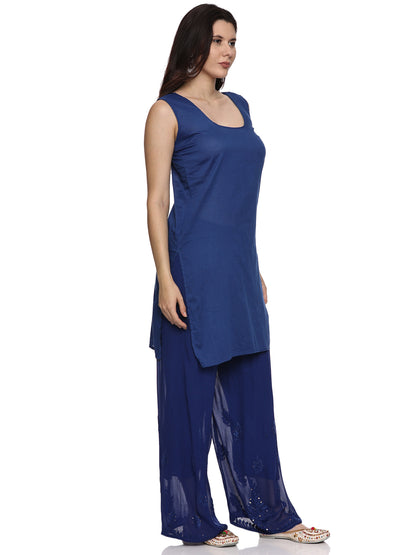 Viscose Chikankari Mukaish Work Suit in Dark Blue with Inner