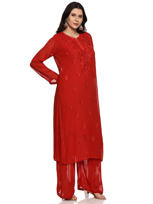 Viscose Chikankari Premium Plazo Set in Red with Inner