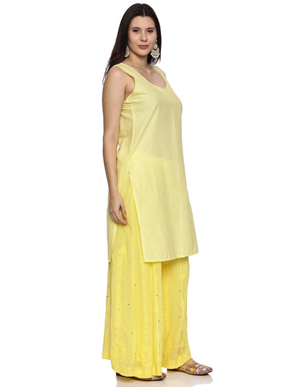 Viscose Chikankari Mukaish Work Suit in Yellow Ombre with Inner