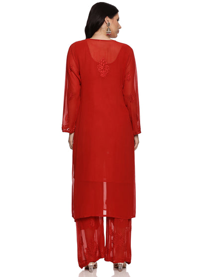 Viscose Chikankari Premium Plazo Set in Red with Inner