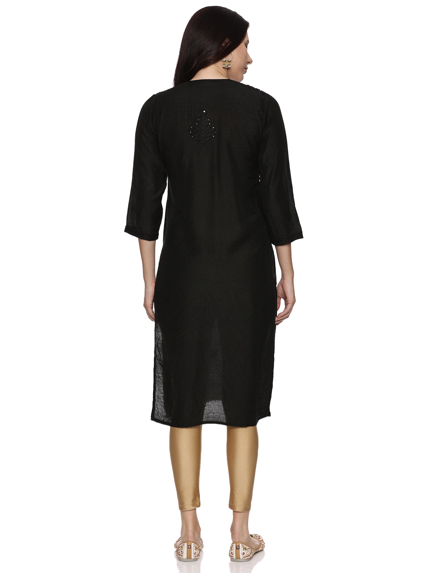 Chanderi Chikankari Long Kurti in Black with Mukaish Work