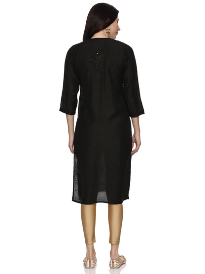 Chanderi Chikankari Long Kurti in Black with Mukaish Work
