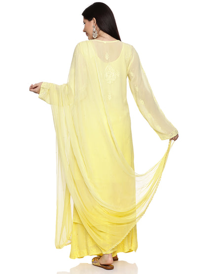 Viscose Chikankari Mukaish Work Suit in Yellow Ombre with Inner