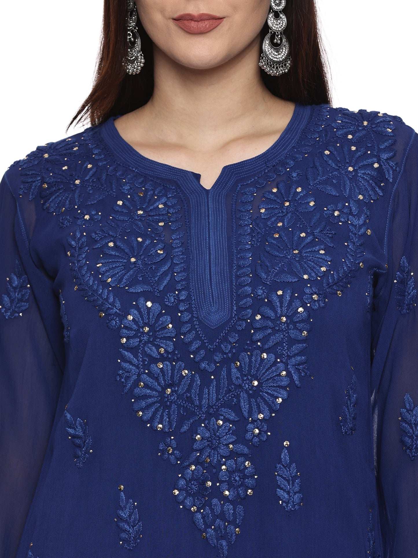 Viscose Chikankari Mukaish Work Suit in Dark Blue with Inner