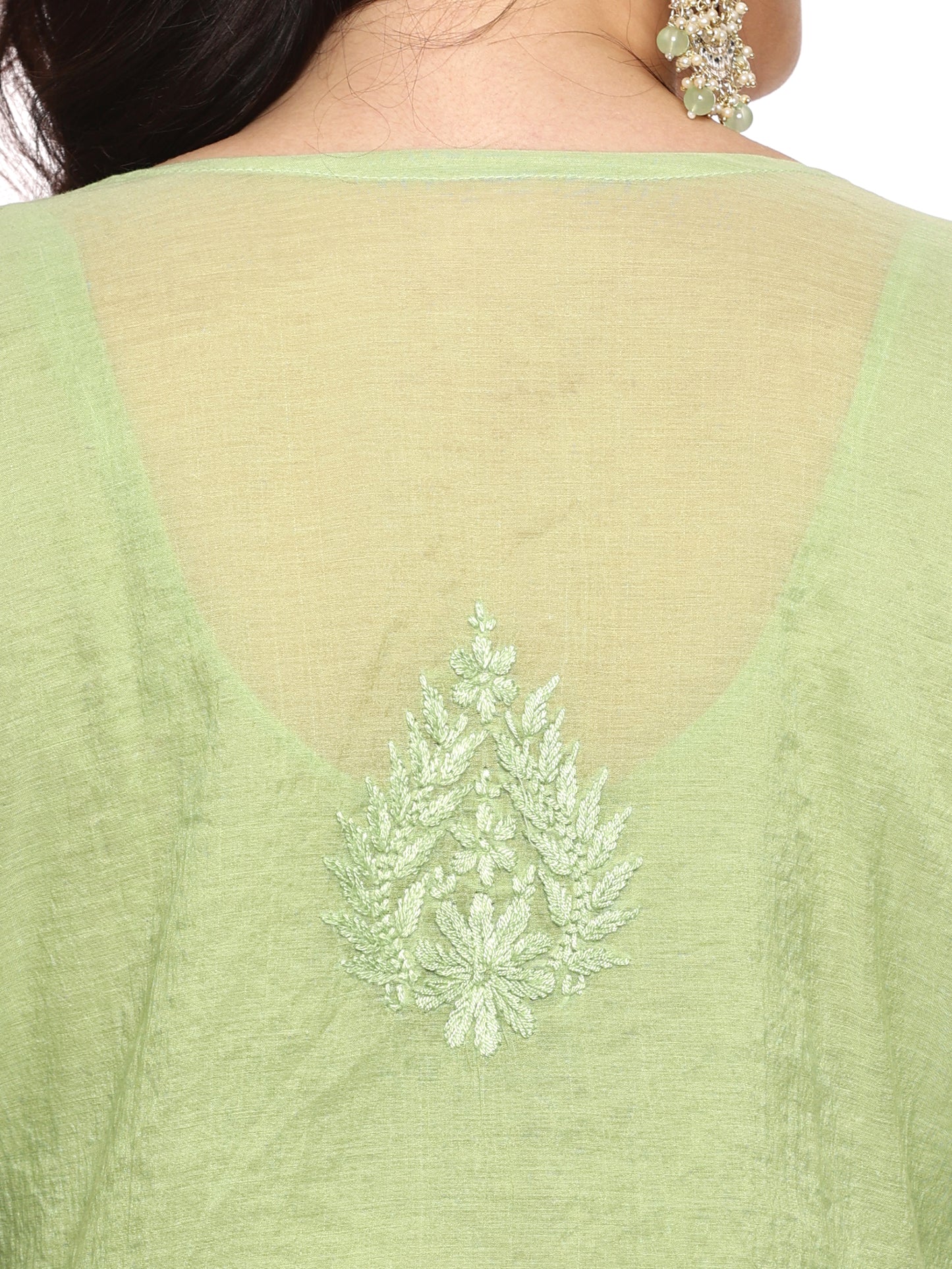 Mal Chanderi Chikankari Kurta Set in Olive Green with Inner