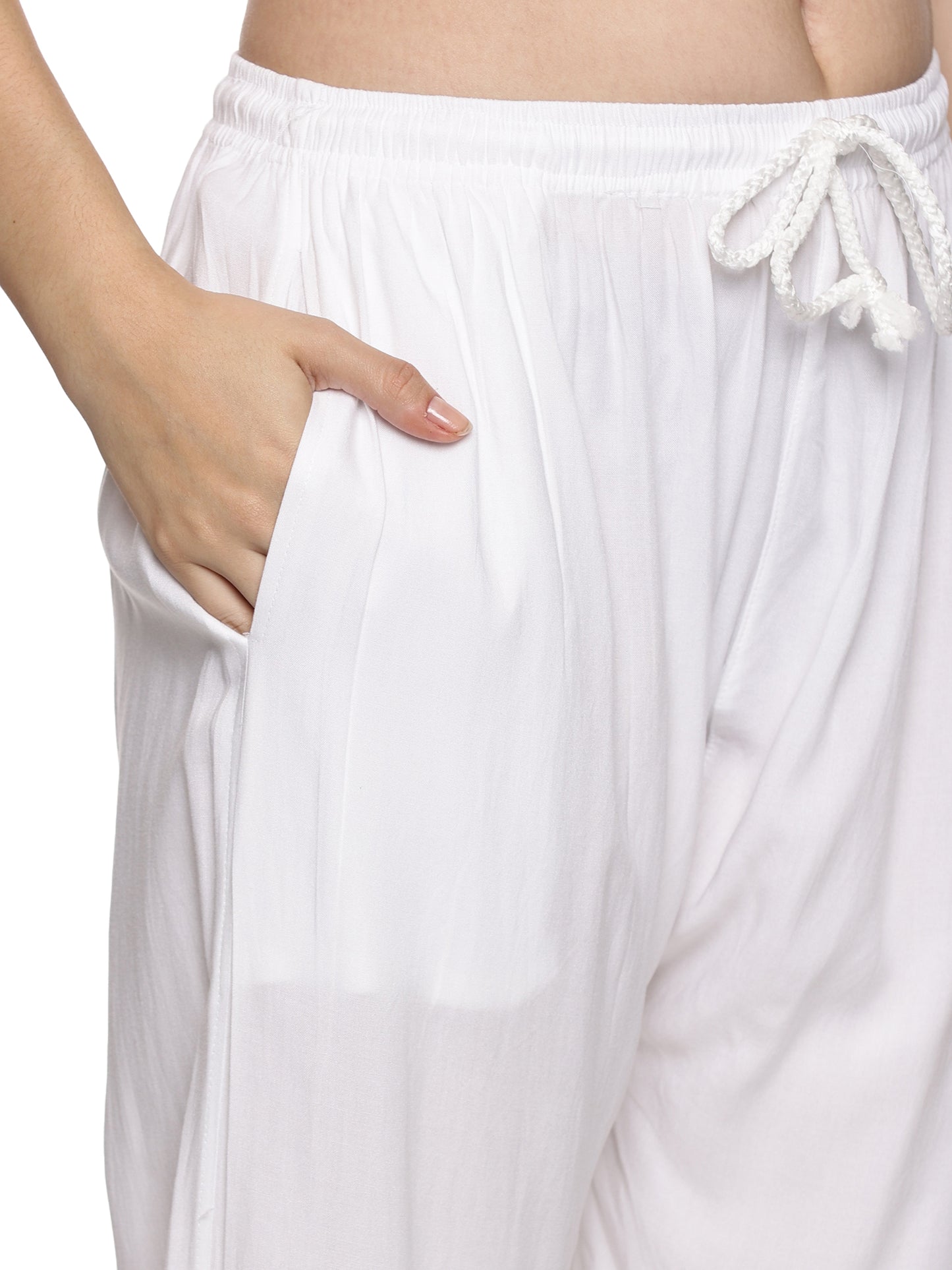 Rayon Chikankari Kurta Set in White with Same Tone Embroidery