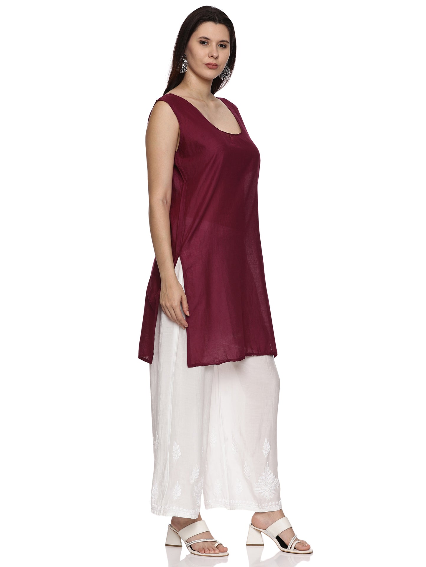 Georgette Chikankari Kurta in Wine with Resham Jaal Design with Inner